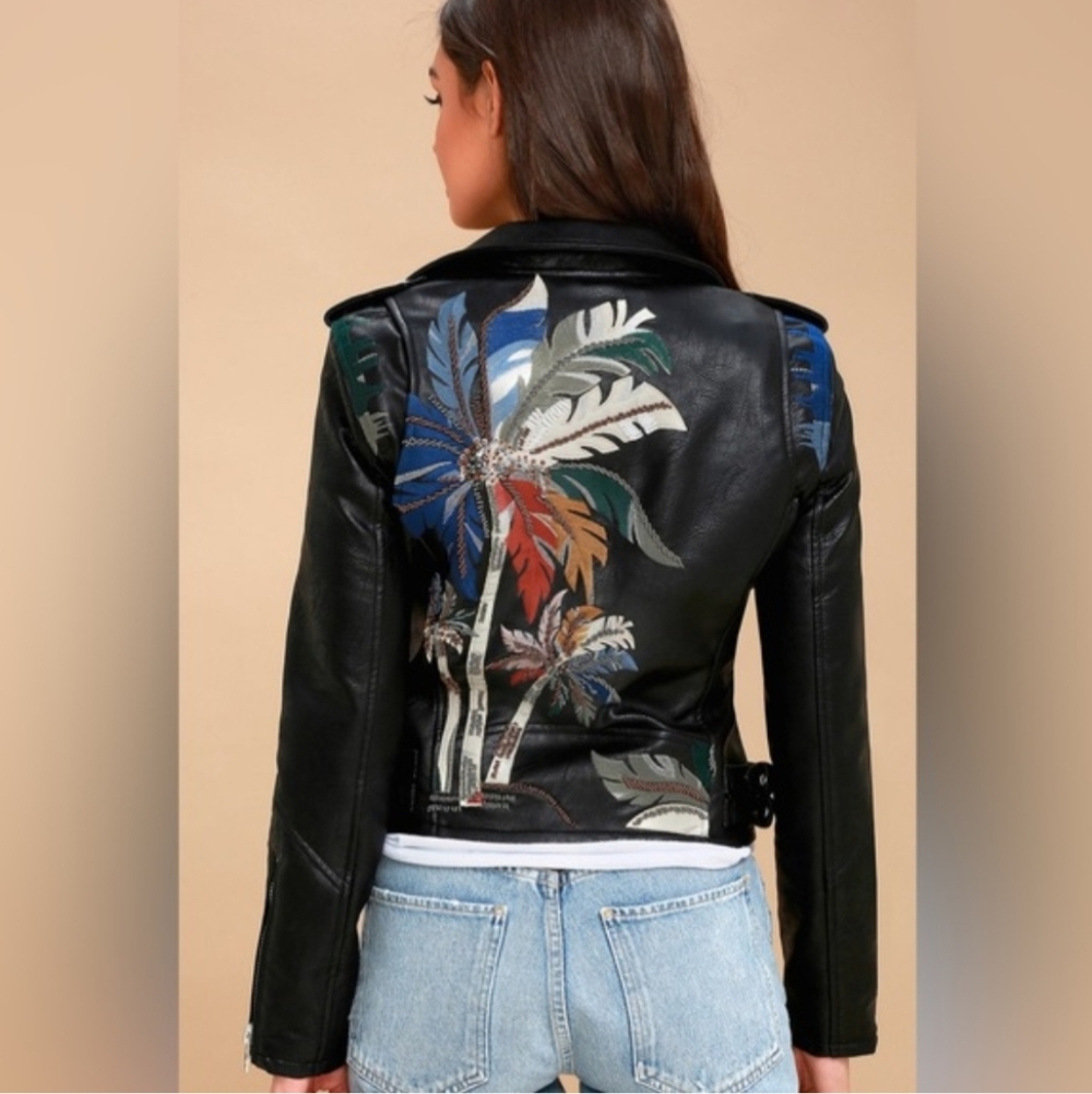 Blank NYC Vegan Leather Palm Tree Embroider Jacket XS - Picture 4 of 12